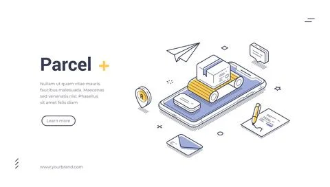 Isometric vector illustration for parcel and mail delivery service. Concept f Stock Illustration