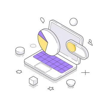Isometric vector illustration of personal data analytics. A laptop with chart Stock Illustration