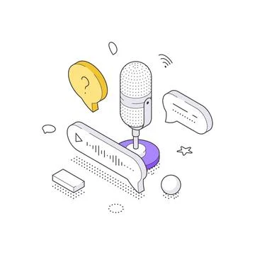 Isometric vector illustration of a podcast. A concept for audio content creat Stock Illustration