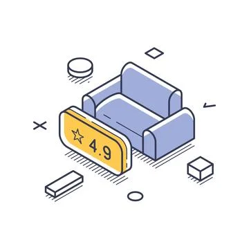 Isometric vector illustration of product rating. An armchair with a high star Stock Illustration