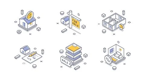 Isometric vector illustration for real estate and property investment. Icons  イラスト素材