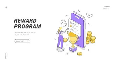 Isometric vector illustration of a reward program. A customer loyalty and pri Ilustración de archivo