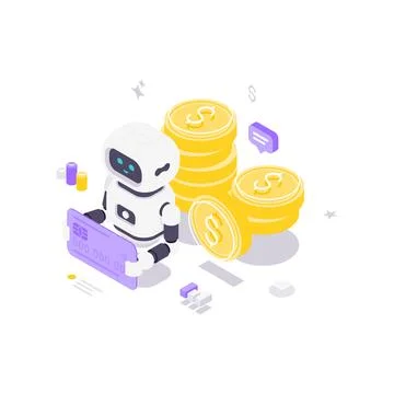 Isometric vector illustration of a robo-advisor for financial services. Finte Stock Illustration