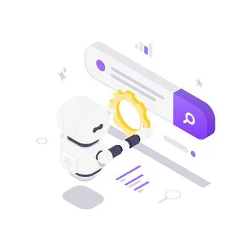 Isometric vector illustration of a robot with gear for website and mobile web Stock-Illustration