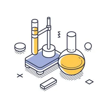 Isometric vector illustration of a scientific laboratory setup. Represents ch Stock Illustration