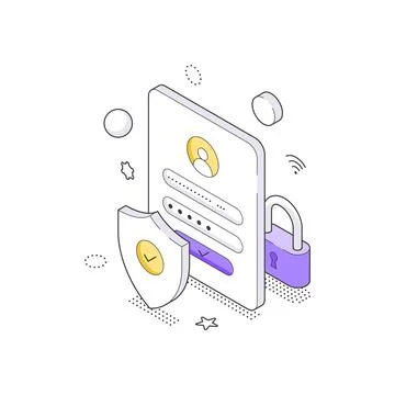 Isometric vector illustration of a secure login screen. A concept for mobile  Illustrazione stock