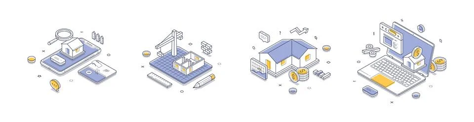 Isometric vector illustration set for real estate concepts. Property search v Stock Illustration