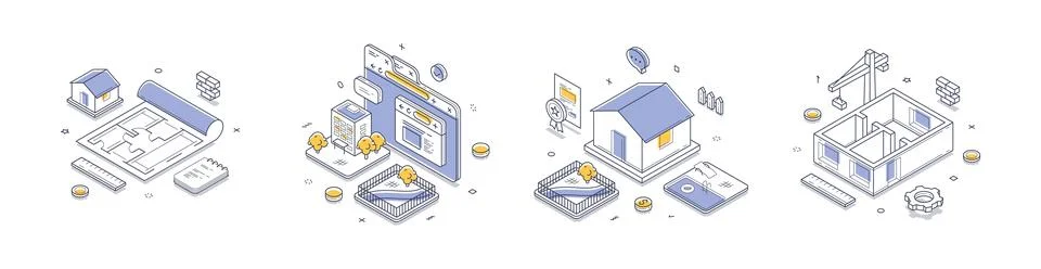 Isometric vector illustration set for real estate and construction. Concepts  Stock Illustration