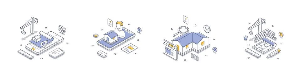 Isometric vector illustration set for real estate and construction. Concepts  Illustrazione stock