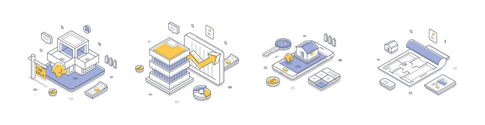 Isometric vector illustration set for real estate business and financial anal Stock Illustration
