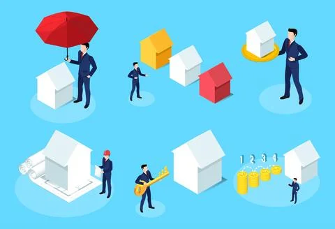 Isometric vector illustration set on the theme of buying and selling housing  Stock Illustration