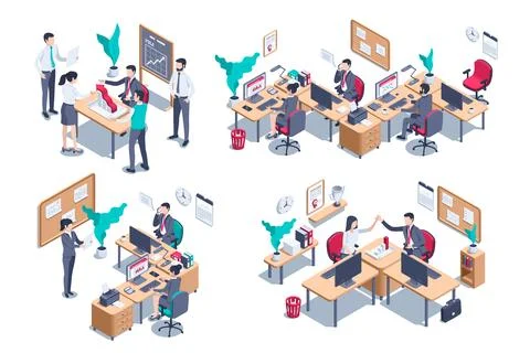 Isometric vector illustration set on a white background, people in business s Illustrazione stock