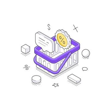 Isometric vector illustration of a shopping basket. Concept for an online sto Stock Illustration