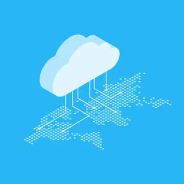 Isometric vector illustration showing the concept of cloud computing. From .. Stock Illustration
