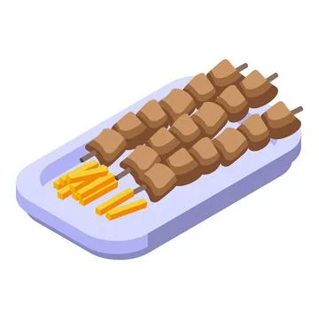 Isometric vector illustration of skewered meat with fries Stock-Illustration