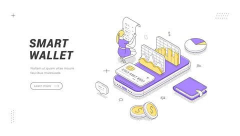 Isometric vector illustration of a smart wallet. A digital payment and mobile Ilustración de archivo