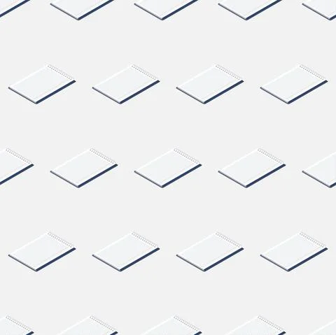 Isometric vector illustration. Spiral notepad and yellow pencil. A sheet of p 스톡 일러스트