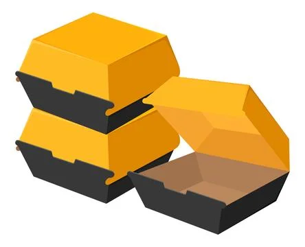 Isometric Vector Illustration of Stacked and Open Fast Food Burger Boxes Stock Illustration