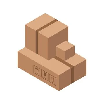 Isometric vector illustration of stacked brown cardboard shipping boxes with  Stock Illustration