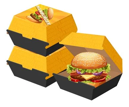 Isometric Vector Illustration of Stacked Fast Food Hamburger Boxes イラスト素材
