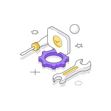 Isometric vector illustration of technical support. Concept for system mainte Stock Illustration