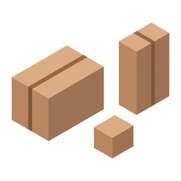 Isometric vector illustration of three brown cardboard boxes stacked in persp イラスト素材