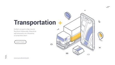 Isometric vector illustration of transportation and logistics. Mobile app for Stock Illustration