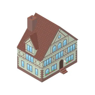 Isometric vector illustration  of Tudor style house Stock Illustration