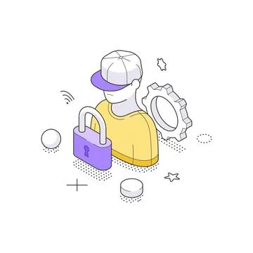 Isometric vector illustration of user account security. A concept for persona イラスト素材
