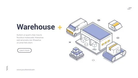Isometric vector illustration of warehouse. Concept for logistics, stock cont 库存插图