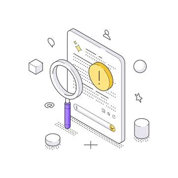 Isometric vector illustration of a web search result. Magnifying glass with a Stock Illustration