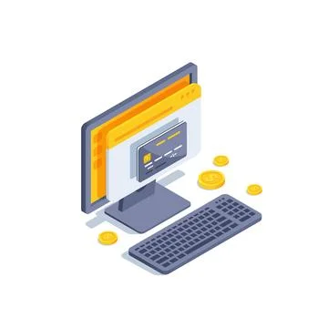 Isometric vector illustration on a white background, a computer on the screen Stock Illustration