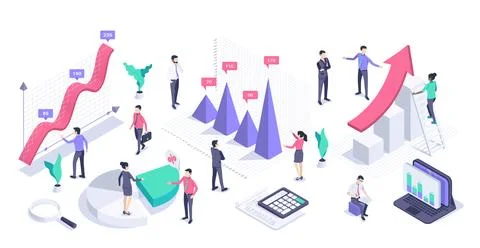 Isometric vector illustration on a white background, men and women in busines Stock Illustration
