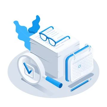 Isometric vector illustration on a white background, a stack of papers with g Stock Illustration