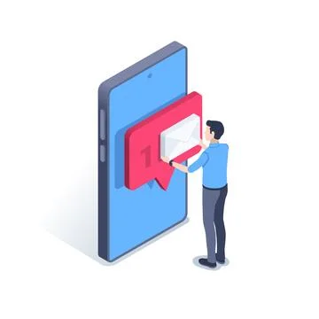 Isometric vector illustration on a white background, a man received a message Stock Illustration