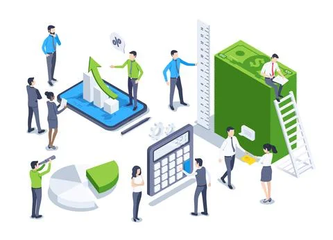 Isometric vector illustration on a white background, people in business cloth Illustrazione stock