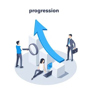 Isometric vector illustration on a white background, people near a chart with イラスト素材