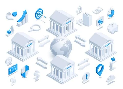 Isometric vector illustration on a white background, a set of icons on the th Stock Illustration