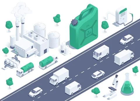 Isometric vector illustration on a white background, a factory for the produc Stock Illustration