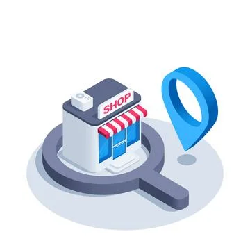 Isometric vector illustration on a white background, shop in the center of a  Stock Illustration