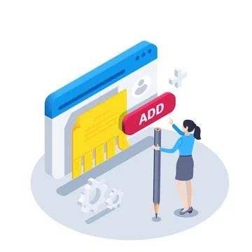 Isometric vector illustration on a white background, a woman in business clot Stock Illustration