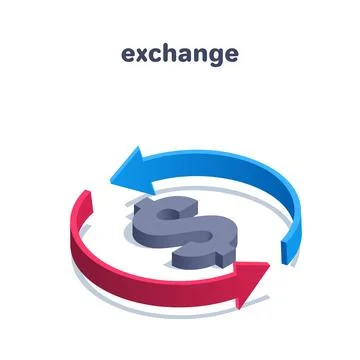 Isometric vector illustration on a white background, red and blue arrows go a Ilustración de archivo