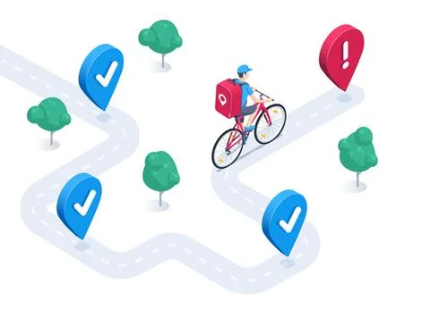 Isometric vector illustration on a white background, a man from a delivery se Stock Illustration