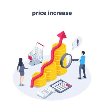 Isometric vector illustration on a white background, price increase, a chart  Stock Illustration