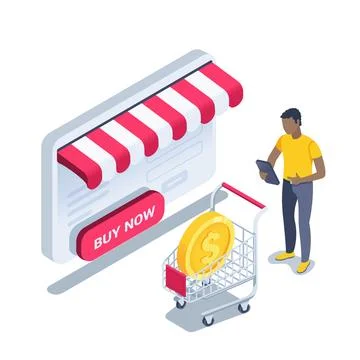 Isometric vector illustration on a white background, a man with a smartphone  Stock Illustration