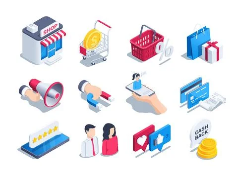 Isometric vector illustration on a white background, a set of icons on the th 스톡 일러스트