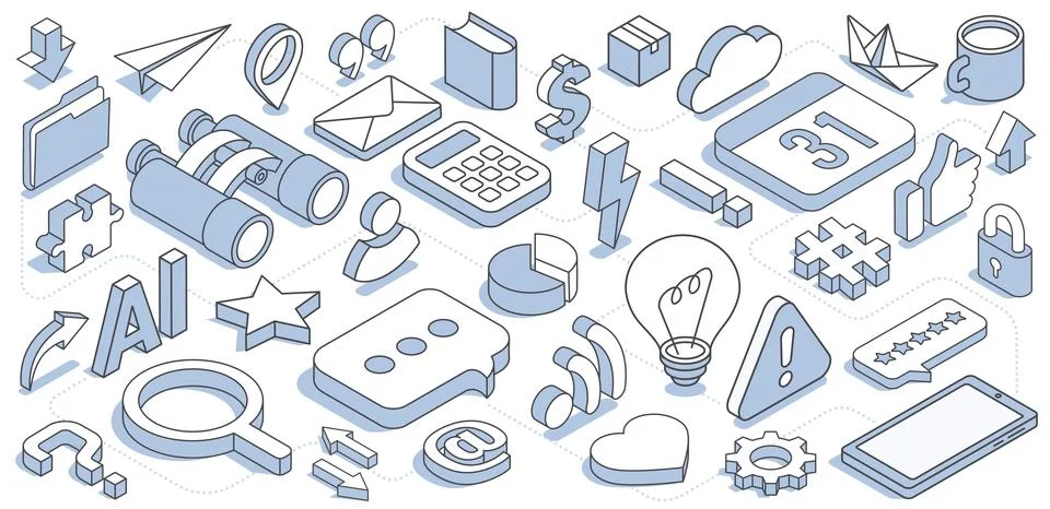 Isometric vector illustration on a white background, a set of linear icons in Stock Illustration