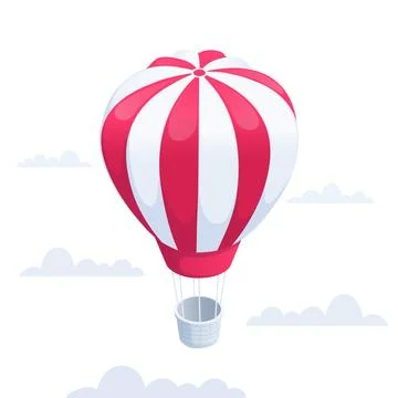 Isometric vector illustration on a white background, hot air balloon flies in Stock Illustration