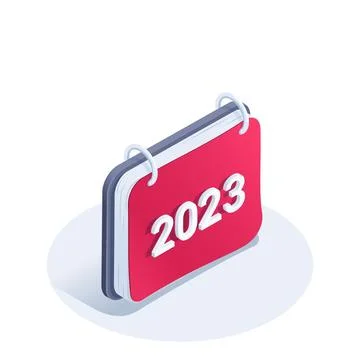 Isometric vector illustration on white background, calendar and numbers 2023, Stock Illustration