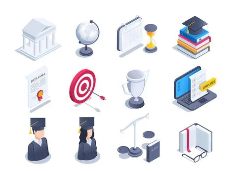 Isometric vector illustration on a white background, a set of icons on the th Illustrazione stock